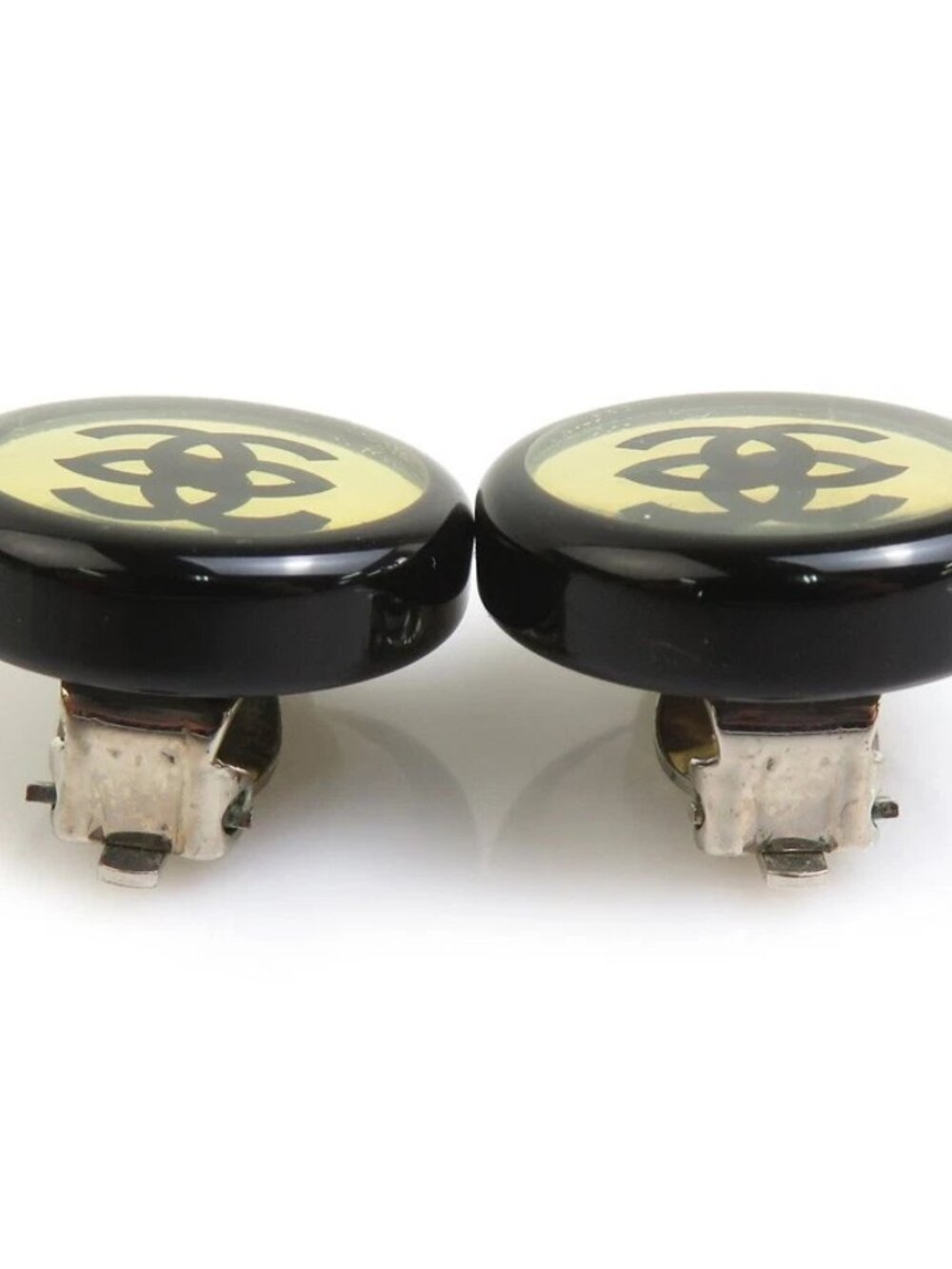 Auth CHANEL CC Logo Earrings Black/Silver Metal/Resin - Picture 5 of 8